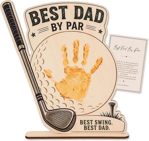 Golf Father’s Day Handprint Craft for Dad, Best Dad By Par Wooden Keepsake, Golf Dad Gift from Kids, DIY Handprint Footprint Father’s Day Decor, Personalized Fathers Day Dads Gift from kids daughter son, First fathers day Daddy gift for new dad/Birthday in Kuwait