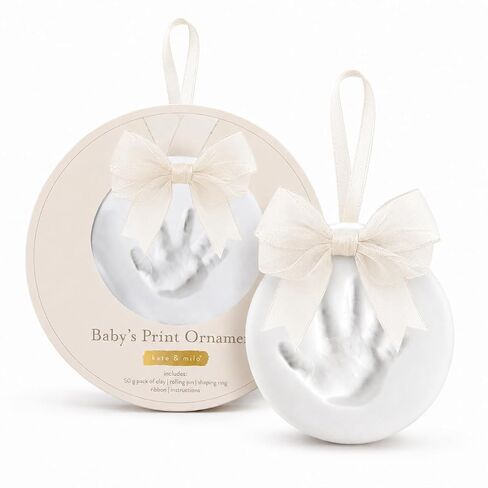 Kate & Milo Ivory Baby Handprint or Footprint Clay Ornament Kit | Baby-Safe Air-Dry Clay, No-Mix or Bake DIY Keepsake, Baby’s First Christmas Ornament, Baby Gift, Nursery Keepsake in Kuwait