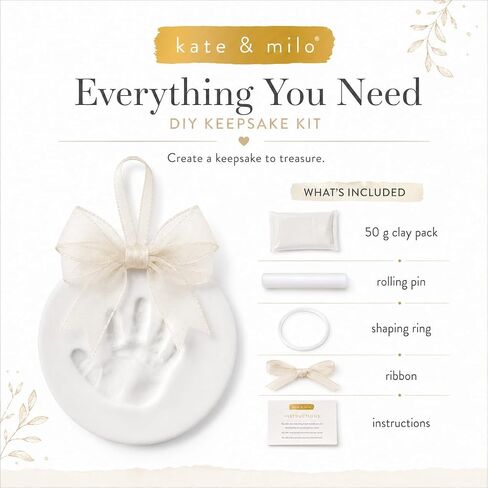 Kate & Milo Ivory Baby Handprint or Footprint Clay Ornament Kit | Baby-Safe Air-Dry Clay, No-Mix or Bake DIY Keepsake, Baby’s First Christmas Ornament, Baby Gift, Nursery Keepsake in Kuwait