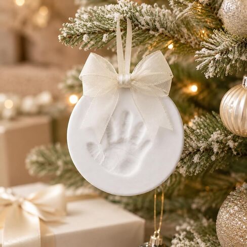 Kate & Milo Ivory Baby Handprint or Footprint Clay Ornament Kit | Baby-Safe Air-Dry Clay, No-Mix or Bake DIY Keepsake, Baby’s First Christmas Ornament, Baby Gift, Nursery Keepsake in Kuwait