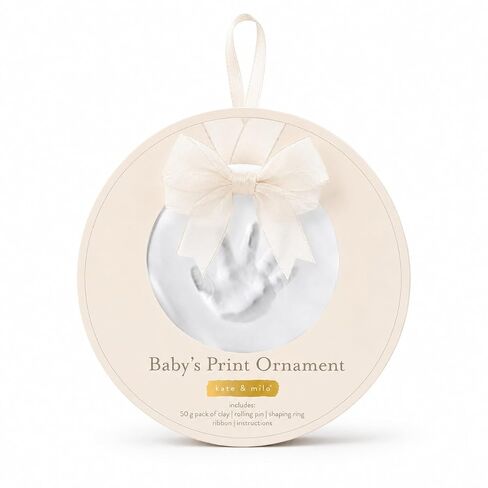 Kate & Milo Ivory Baby Handprint or Footprint Clay Ornament Kit | Baby-Safe Air-Dry Clay, No-Mix or Bake DIY Keepsake, Baby’s First Christmas Ornament, Baby Gift, Nursery Keepsake in Kuwait
