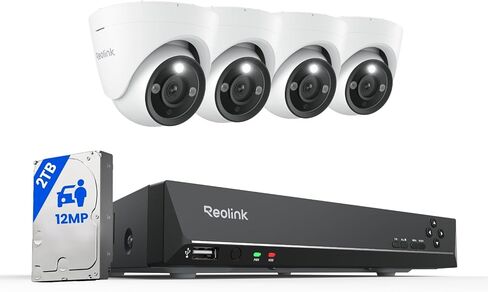 REOLINK 8CH 12MP PoE Security Camera System with 2TB HDD RLK8-1200D4-A | 8pcs Wired PoE Cameras, Smart Detection, Color & Infrared Night Vision, 24/7 Recording, Two-Way Talk, Perimeter Protection in Kuwait