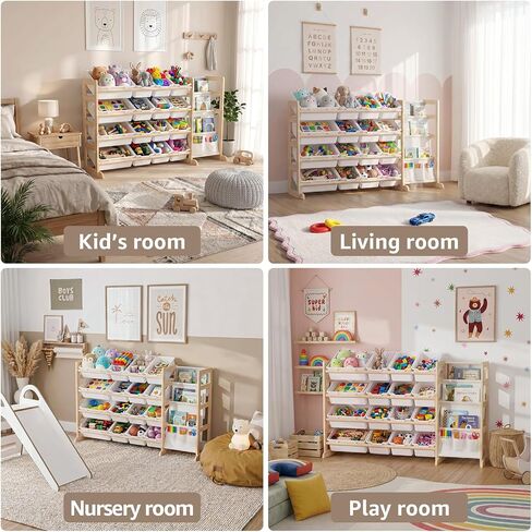 NUTIKAS Toy Storage Organizer with Bookshelf - Wooden 12 Bins Kids Toy Organizer Rack, Solid Pine Wood, Toys Box for Toddler, Playroom, Living Room, Bedroom, Nursery in Kuwait