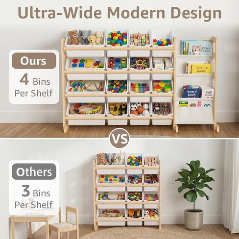 NUTIKAS Toy Storage Organizer with Bookshelf - Wooden 12 Bins Kids Toy Organizer Rack, Solid Pine Wood, Toys Box for Toddler, Playroom, Living Room, Bedroom, Nursery in Kuwait