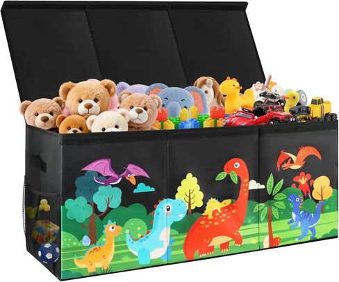 Extra Large Kids Toy Box, Foldable Toy Organizer with Dividers & Lids, 148L Dinosaur Storage Bin for Toddlers Boys Girls, Collapsible Chest for Toys, Books, Bedroom, Playroom, Nursery Black in Kuwait