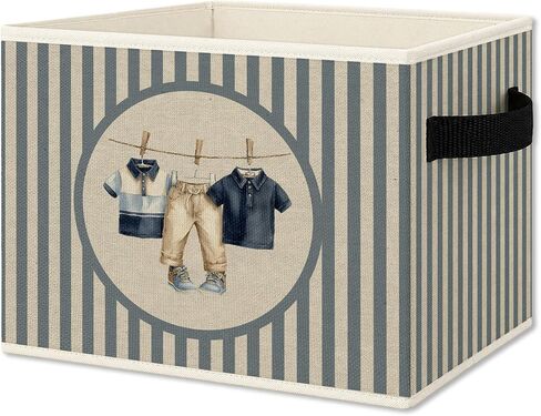 Vintage Airplane Nursery Foldable Storage Bins Box with Handles, Kids Room Decor for Boys, Blue Striped Plane Collapsible Organizer Basket for Kids Nursery Room Bedroom Playroom Toys Books in Kuwait