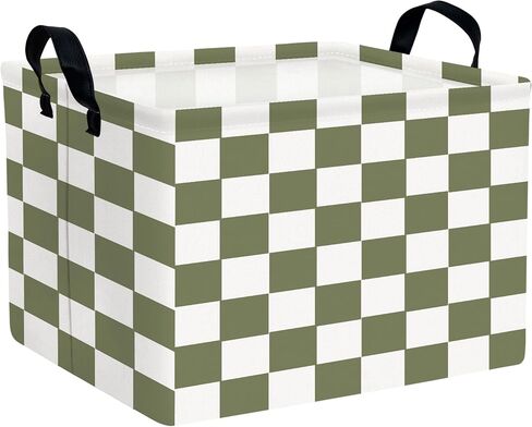 Cute Kids Car Checkered Toy Basket Fabric Baby Boy Storage Bins Nursery Room Bedroom Decor (OPlive Green) in Kuwait