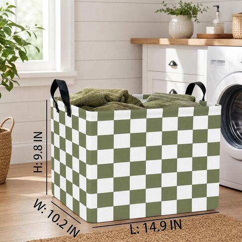 Cute Kids Car Checkered Toy Basket Fabric Baby Boy Storage Bins Nursery Room Bedroom Decor (OPlive Green) in Kuwait