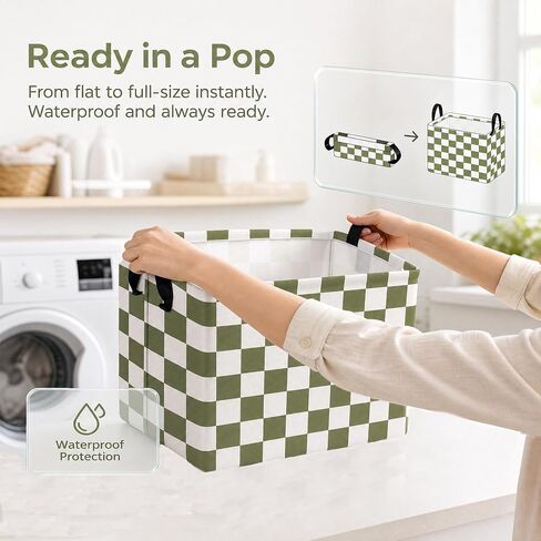 Cute Kids Car Checkered Toy Basket Fabric Baby Boy Storage Bins Nursery Room Bedroom Decor (OPlive Green) in Kuwait