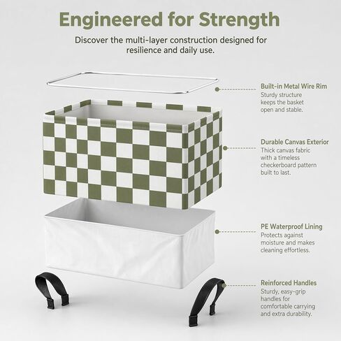 Cute Kids Car Checkered Toy Basket Fabric Baby Boy Storage Bins Nursery Room Bedroom Decor (OPlive Green) in Kuwait