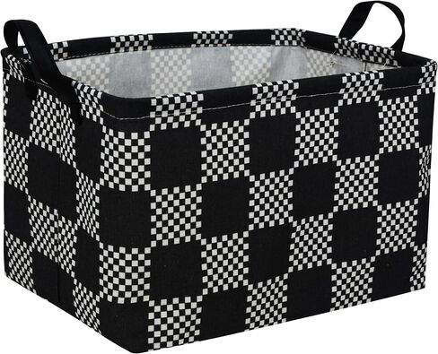 Essme Rectangular Boys Basket,Storage Basket with Handles for Room Decor,Car Storage Bin（Black grid） in Kuwait
