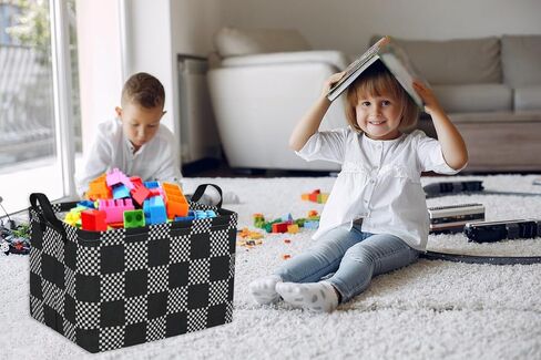 Essme Rectangular Boys Basket,Storage Basket with Handles for Room Decor,Car Storage Bin（Black grid） in Kuwait