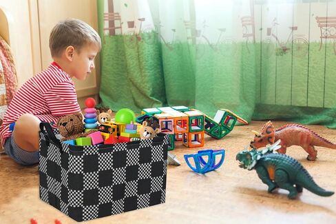 Essme Rectangular Boys Basket,Storage Basket with Handles for Room Decor,Car Storage Bin（Black grid） in Kuwait