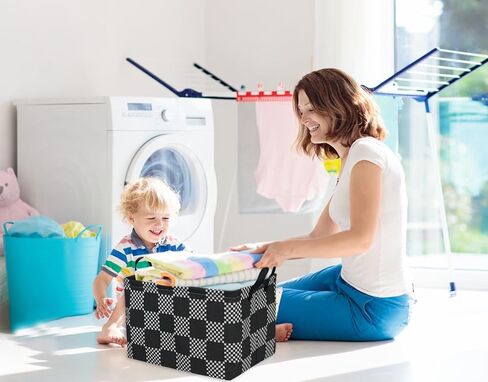 Essme Rectangular Boys Basket,Storage Basket with Handles for Room Decor,Car Storage Bin（Black grid） in Kuwait