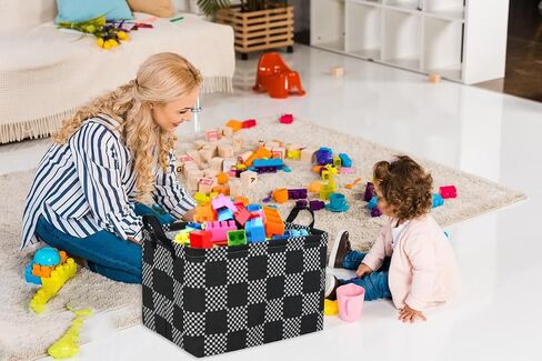 Essme Rectangular Boys Basket,Storage Basket with Handles for Room Decor,Car Storage Bin（Black grid） in Kuwait