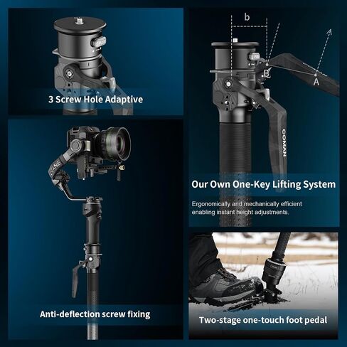 M1 62.8" Carbon Fiber Monopod for Camera, One-Click Lifting Monopod with feet, Compact for Travel, Max Load 44lbs / 20kg for Camera, DSLR, Camcorder in Kuwait