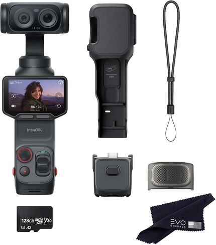 Insta360 Luna Cosmic Black Ultra Battery 128GB Bundle- 8K Vlogging Camera with Dual Leica Lenses, 12× Zoom, 1" Sensor, Detachable 2" Touchscreen, Triple AI Chip, Pocket Gimbal| with Extra Battery in Kuwait