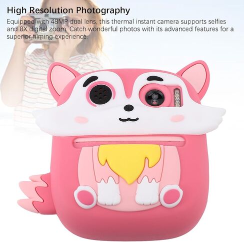 Asixxsix Instant Print Camera for Kids, 48MP Dual Lens 1080P HD Thermal Camera with 2.4 Inch Screen, Selfie Video Cartoon Print for Birthday Gifts, Thermal Instant in Kuwait