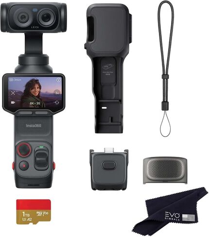 Insta360 Luna Cosmic Black Ultra Battery 128GB Bundle- 8K Vlogging Camera with Dual Leica Lenses, 12× Zoom, 1" Sensor, Detachable 2" Touchscreen, Triple AI Chip, Pocket Gimbal| with Extra Battery in Kuwait