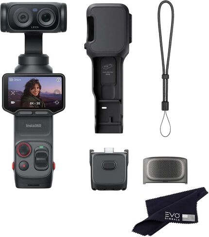 Insta360 Luna Cosmic Black Ultra Battery 128GB Bundle- 8K Vlogging Camera with Dual Leica Lenses, 12× Zoom, 1" Sensor, Detachable 2" Touchscreen, Triple AI Chip, Pocket Gimbal| with Extra Battery in Kuwait