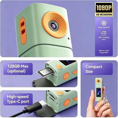 Lipstick Camera, 1080P Mini Digital Camera with 230 Rotatable Lens (Fluorescent Green) in Kuwait