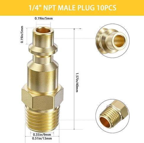 1/4 Inch Air Plug 10PCS MNPT Air Hose Connectors Brass Connect Fitting Industrial Hose Quick Connect Fitting for Compressor in Kuwait