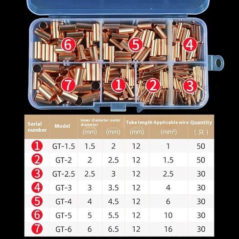 250Pcs Non Insulated Electrical Butt Terminal Assortment Kit Wire Ferrules Set 7 Size Copper Crimp Connector in Kuwait