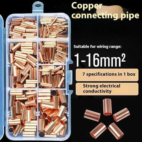 250Pcs Non Insulated Electrical Butt Terminal Assortment Kit Wire Ferrules Set 7 Size Copper Crimp Connector in Kuwait