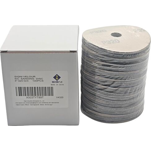 SIGNI 100PCS 4 Inch Silicon Carbide Velour Abrasive Paper Sanding Discs Sandpaper 320 Grit with Hook and Loop Backing in Kuwait