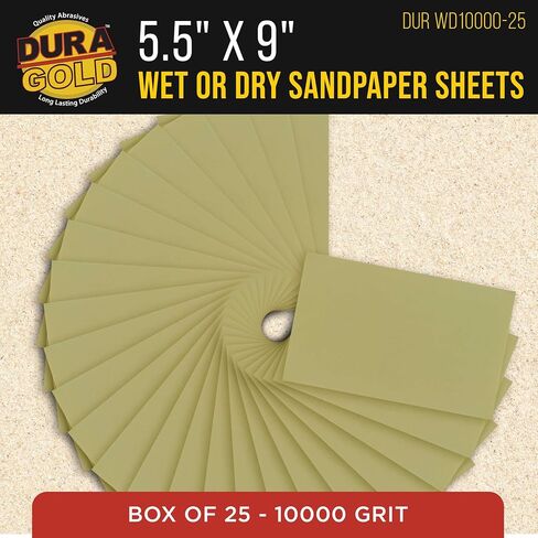 Dura-Gold Premium 10000 Grit Wet or Dry Sandpaper Sheets, 5-1/2" x 9", Box of 25 - Auto Car Color Sanding Detailing, Polishing Wood, Plastic Glass, Epoxy, Stone, Metal Finishing Hand Sand Block Sander in Kuwait