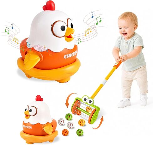 Chicken Laying Egg with Hand-Pushed Egg Collector Toys for Toddlers, Cute Farm Chicken Toys with Sound Music for Boys Girls in Kuwait