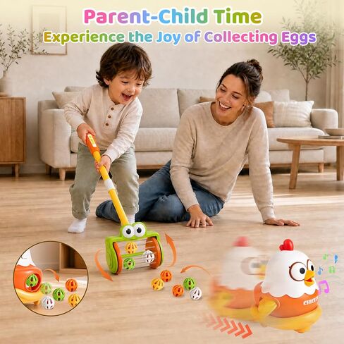 Chicken Laying Egg with Hand-Pushed Egg Collector Toys for Toddlers, Cute Farm Chicken Toys with Sound Music for Boys Girls in Kuwait