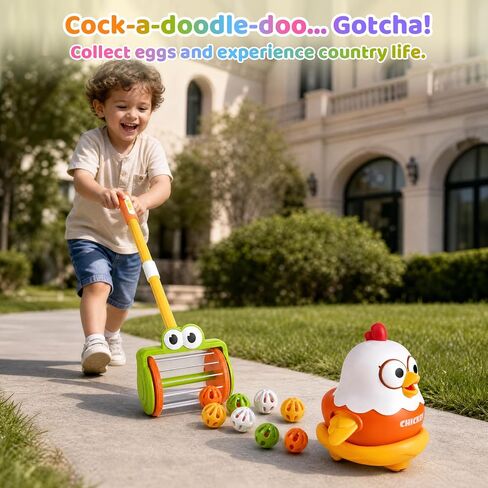 Chicken Laying Egg with Hand-Pushed Egg Collector Toys for Toddlers, Cute Farm Chicken Toys with Sound Music for Boys Girls in Kuwait