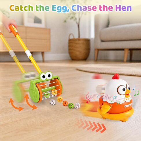 Chicken Laying Egg with Hand-Pushed Egg Collector Toys for Toddlers, Cute Farm Chicken Toys with Sound Music for Boys Girls in Kuwait