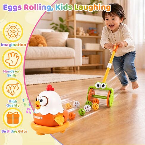 Chicken Laying Egg with Hand-Pushed Egg Collector Toys for Toddlers, Cute Farm Chicken Toys with Sound Music for Boys Girls in Kuwait