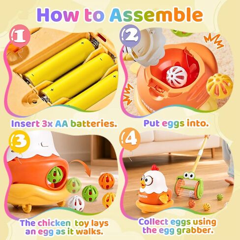 Chicken Laying Egg with Hand-Pushed Egg Collector Toys for Toddlers, Cute Farm Chicken Toys with Sound Music for Boys Girls in Kuwait