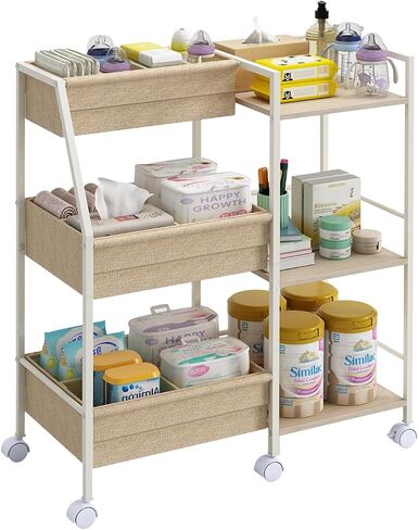 Rolling Nursery Diaper Caddy Organizer Cart, 3-Tier with Dividers in Kuwait