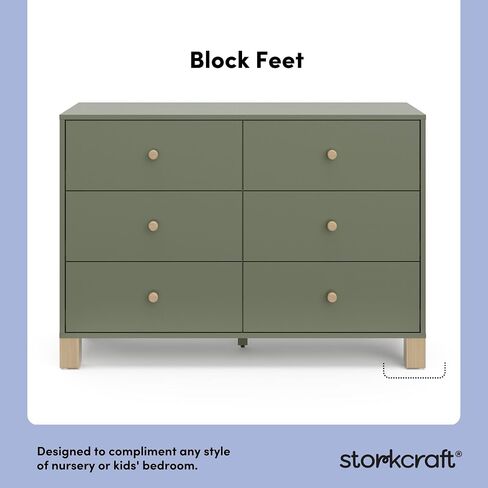 Storkcraft California 6-Drawer Double Dresser, Olive with Driftwood | GREENGUARD Gold Certified, Wood Dresser, Spacious Storage Organizer for Kids Bedroom, Safety Interlocking Drawer System in Saudi Arabia