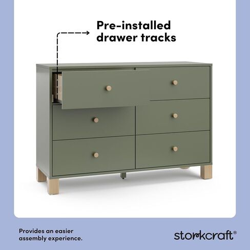 Storkcraft California 6-Drawer Double Dresser, Olive with Driftwood | GREENGUARD Gold Certified, Wood Dresser, Spacious Storage Organizer for Kids Bedroom, Safety Interlocking Drawer System in Saudi Arabia