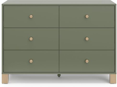 Storkcraft California 6-Drawer Double Dresser, Olive with Driftwood | GREENGUARD Gold Certified, Wood Dresser, Spacious Storage Organizer for Kids Bedroom, Safety Interlocking Drawer System in Saudi Arabia
