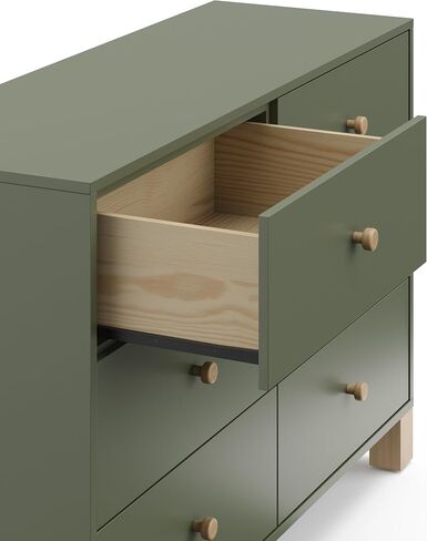 Storkcraft California 6-Drawer Double Dresser, Olive with Driftwood | GREENGUARD Gold Certified, Wood Dresser, Spacious Storage Organizer for Kids Bedroom, Safety Interlocking Drawer System in Saudi Arabia