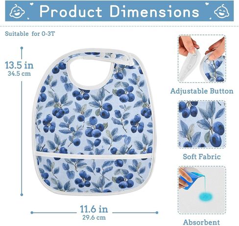 Baby Feeding Bibs for Boys Girls Cute Blueberry Button Newborn Infant Bibs Teething Bib 1 Pack in Kuwait