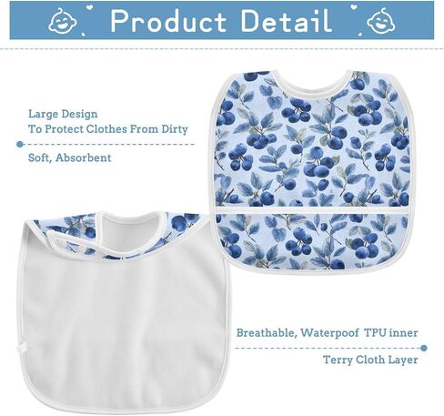 Baby Feeding Bibs for Boys Girls Cute Blueberry Button Newborn Infant Bibs Teething Bib 1 Pack in Kuwait