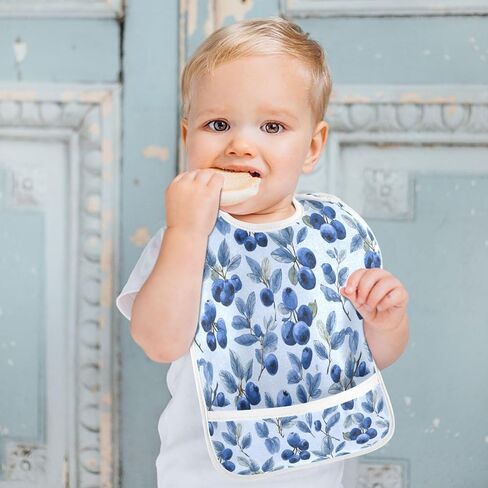 Baby Feeding Bibs for Boys Girls Cute Blueberry Button Newborn Infant Bibs Teething Bib 1 Pack in Kuwait
