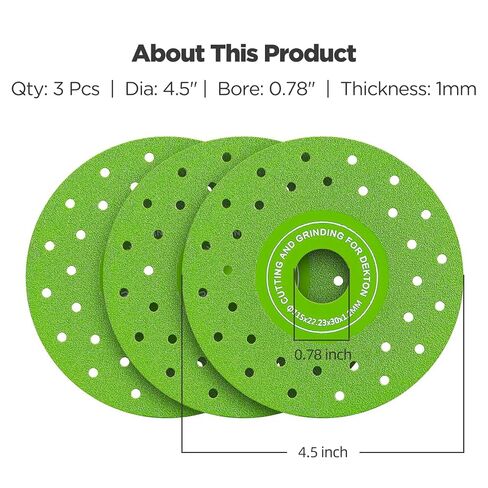 4.5" Diamond Cutting and Grinding Disc Set, 3 Pcs Multi-Pore Flat Saw Blades for Tile, Glass, Marble, Granite, and Rock Slab, Ultra-Wide 1.2" Blade for Angle Grinder, Chip-Free Dry/Wet Cutting(CD-01) in Kuwait