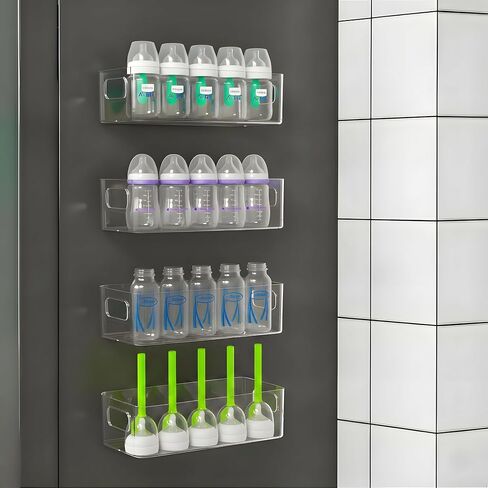 MGY 4Pack Clear Magnetic Baby Bottle Organizer for Refrigerator, Space-Saving Storage for Baby Bottles,Bottle Organizer for kitchen in Kuwait