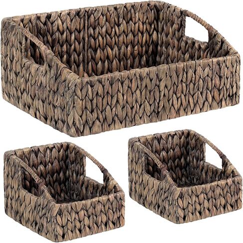 Set of 3 Handwoven Storage Baskets – Decorative Natural Wicker Organizer Bins with Built-in Handles for Bathroom, Kitchen, Pantry, Nursery, Closet, Laundry, Living Room, and Home Use in Saudi Arabia