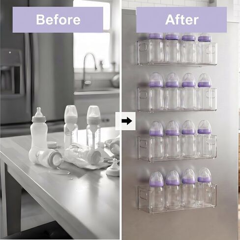 MGY 4Pack Clear Magnetic Baby Bottle Organizer for Refrigerator, Space-Saving Storage for Baby Bottles,Bottle Organizer for kitchen in Kuwait