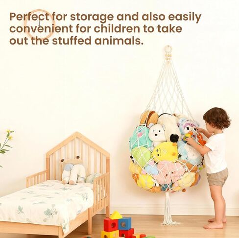 Stuffed Animal Storage Hammock Plushie Net 60-inch Stuffed Animal Net Corner for Kids' Wall Room Decor Hanging Toy Storage Plushie Net Organizer Holder Kids Baby Nursery Wall Bedroom Home Decor (L) in Kuwait