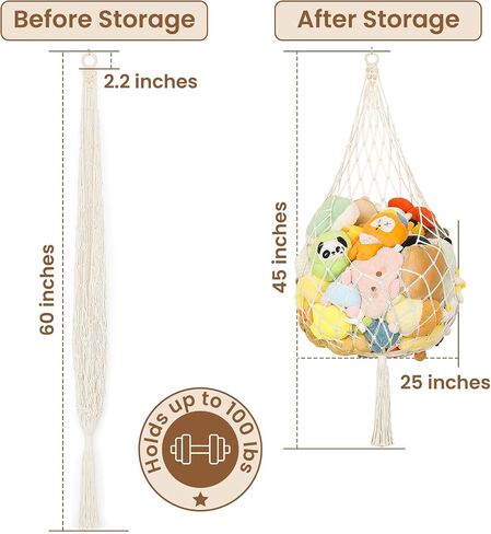 Stuffed Animal Storage Hammock Plushie Net 60-inch Stuffed Animal Net Corner for Kids' Wall Room Decor Hanging Toy Storage Plushie Net Organizer Holder Kids Baby Nursery Wall Bedroom Home Decor (L) in Kuwait
